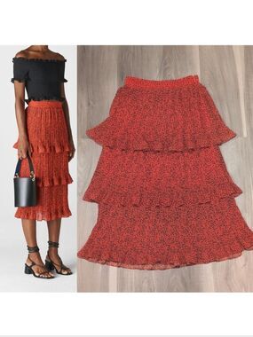 Whistles | Mini Leopard Tiered Skirt In Flame